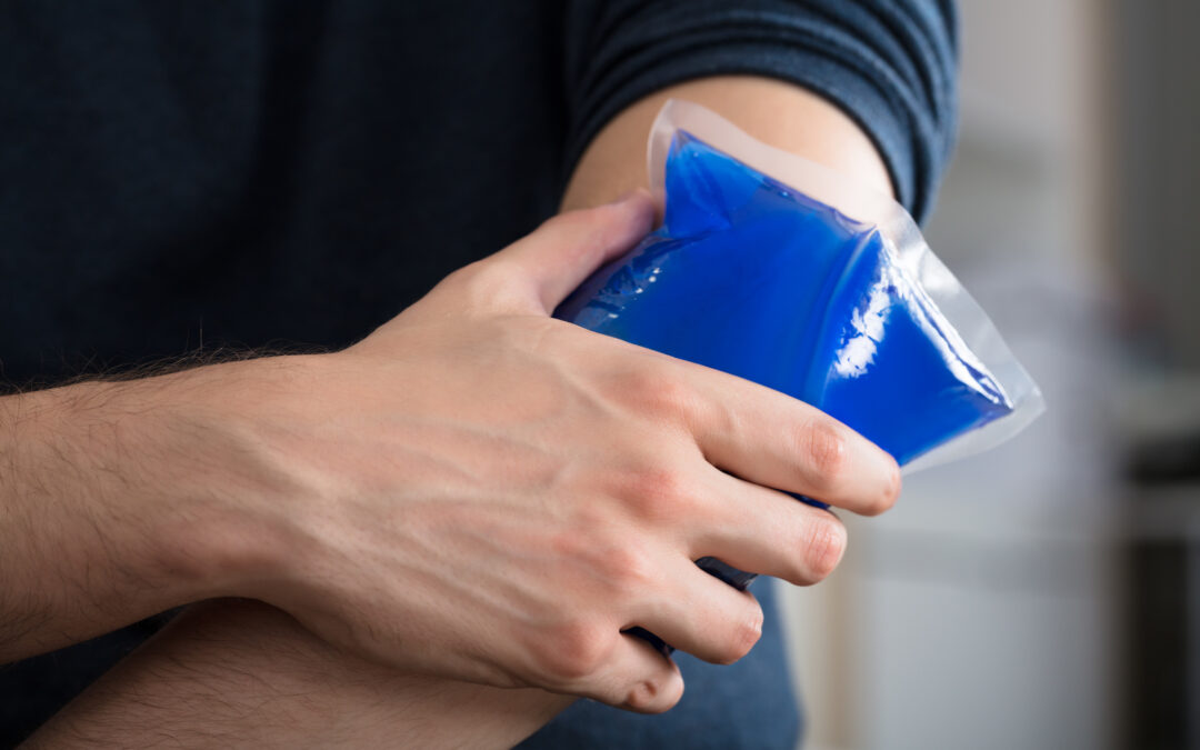 Ice Gel Pack On An Injured Elbow